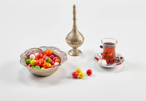 istock Candy turkish style ramadan with coffee table style on the white table. 2162506349