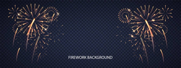 istock Holiday Firework congratulations background. Night salute for Christmas and New Year celebration. Birthday party banner 2162506422