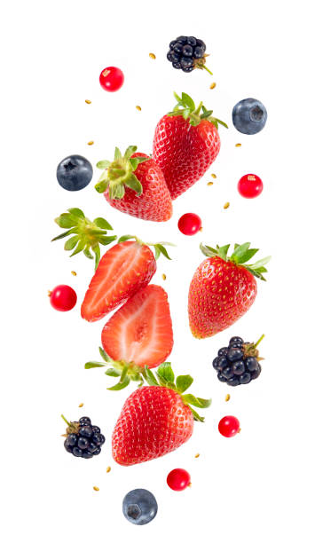 istock Fresh Strawberries with Berries in Air 2162507044
