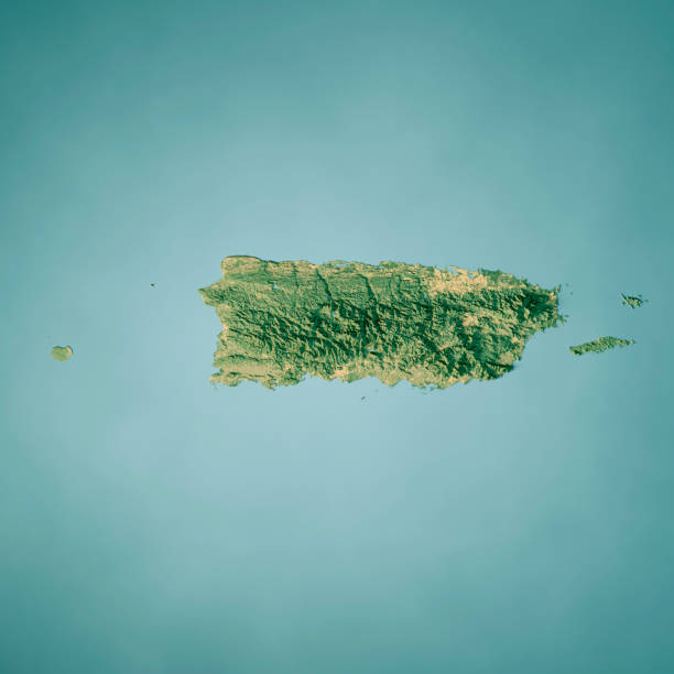 Puerto Rico Satellite Topographic Map 3D Render Color