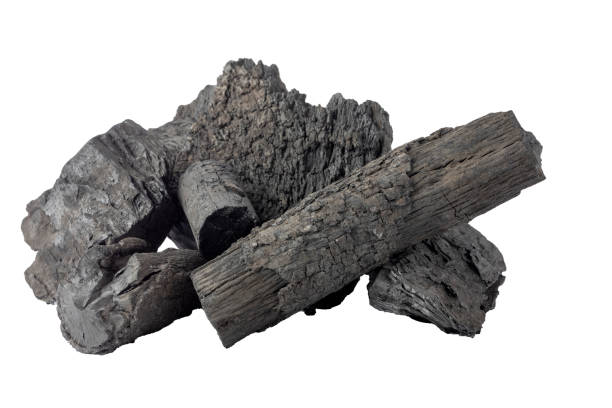 istock Stack of charcoal logs isolated on white background. 2162510718
