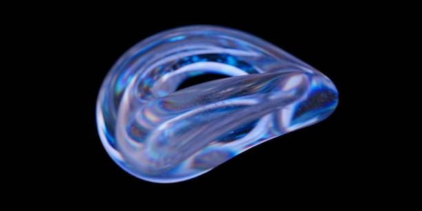istock 3d crystal glass abstract shape with refraction and holographic effect isolated on black background. 3d render illustration 2162512185