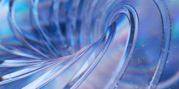 istock Abstract background with 3d crystal glass shape. Twisted shape with iridescent and holographic effect. 3d rendering of realistic glass with refraction, dispersion and imperfections 2162512862