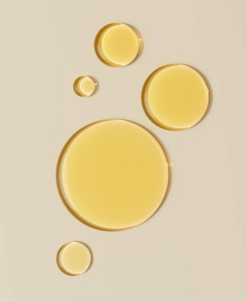 istock Serum oil sample round shape drops on beige background, 3d rendering vitamin, hyaluronic acids 2162514166