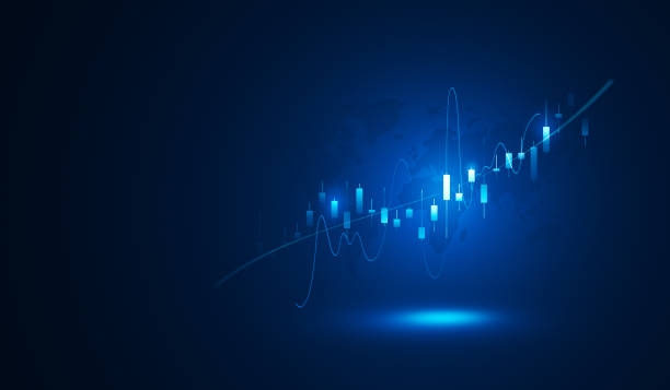 stratégie, graphique boursier, analyse de graphique financier, échange de marché sur la croissance, entreprise, technologie, contexte avec argent, diagramme, commerce, investissement ou progrès numérique, chandelier, données financières, succès mon - graphique photos et images de collection