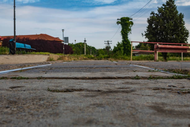 Cobblestone street with tramway tracks