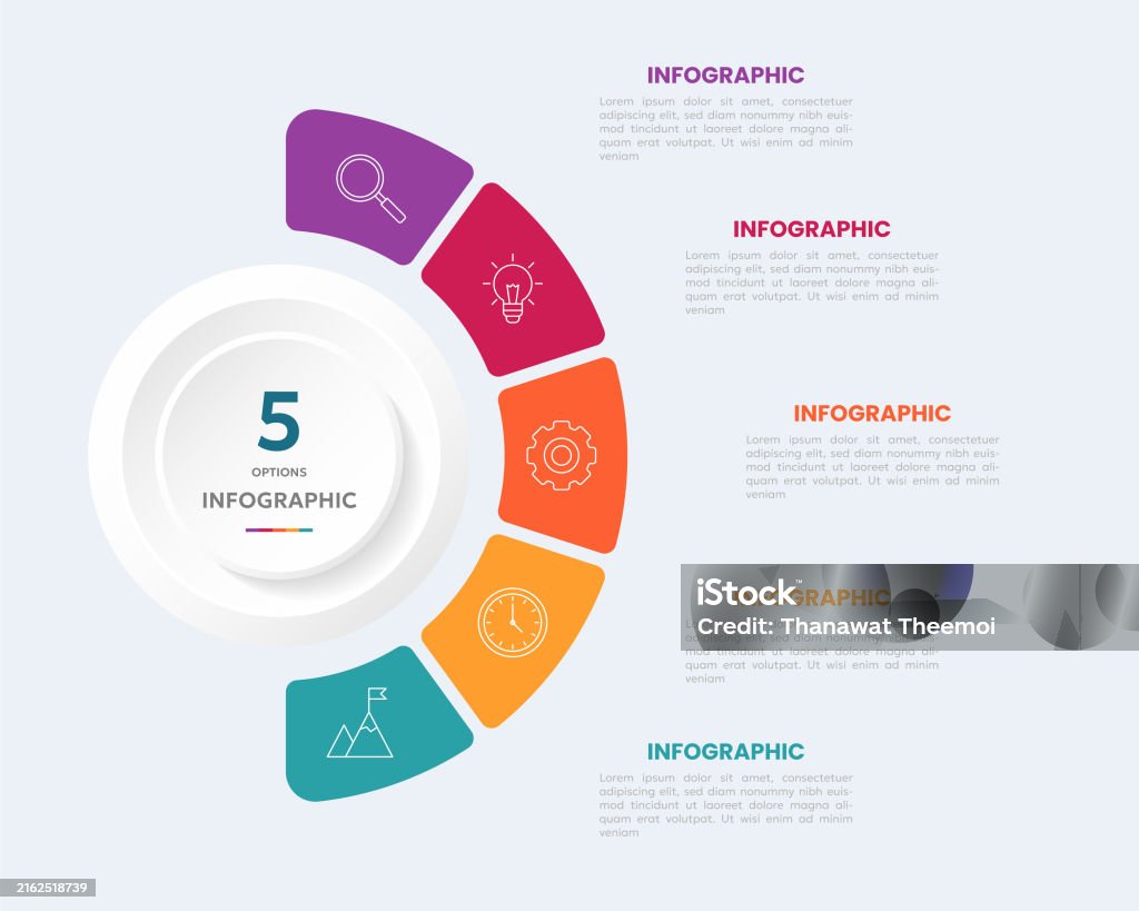 Round Shape Chart Work Examples Circle Shape Infographic Chart Template With 5 Options Stock ...