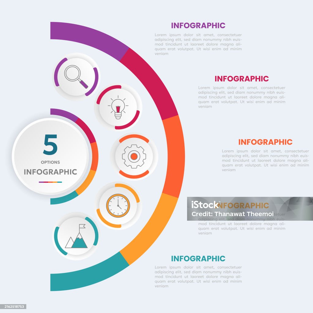 Round Shape Chart Work Examples Circle Shape Infographic Chart Template With 5 Options Stock ...