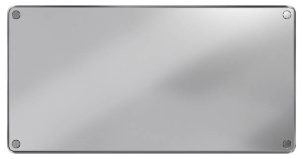 istock Steel plaque with rivets. Isolated metallic nameboard. 3D rendering. 2162519854