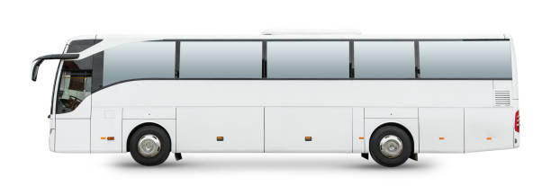 istock White passenger bus side view, isolated on a white background. 2162521507