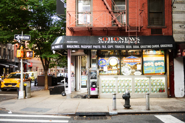 A small business on the corner of a Soho street advertises convenience items in New York City.