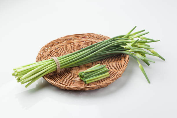 istock Flower stalks of garlic. 2162525729