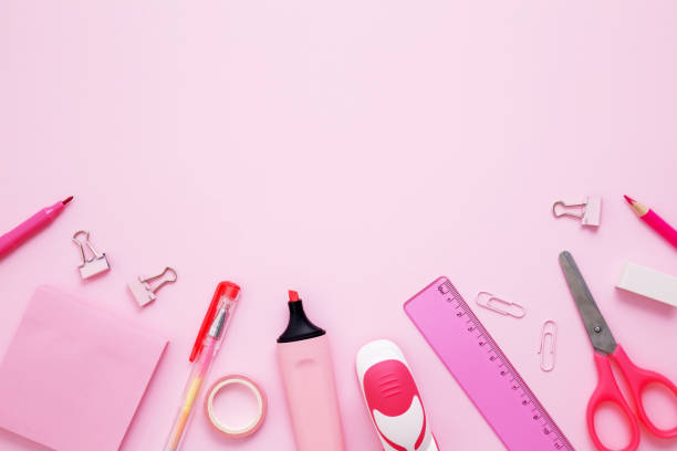 istock Set of stationery for work and study on pink background. Back to school. .Top view, flat lay, copy space 2162526310