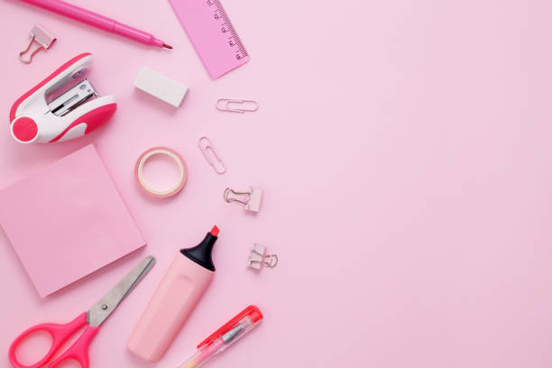 istock Set of stationery for work and study on pink background. Back to school. .Top view, flat lay, copy space 2162526316