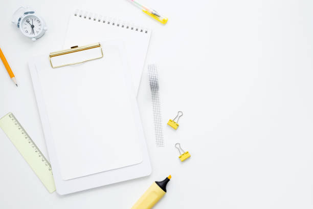istock Mockup notebooks and set of stationery for work and study on white background. Back to school. Top view, flat lay, copy space 2162526405