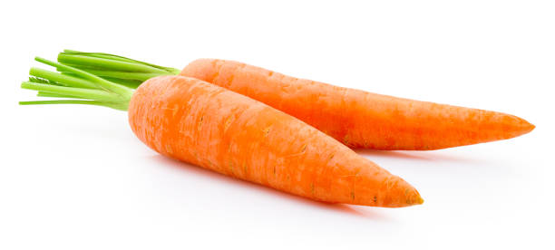 istock Two carrot vegetables isolated on white background 2162528287