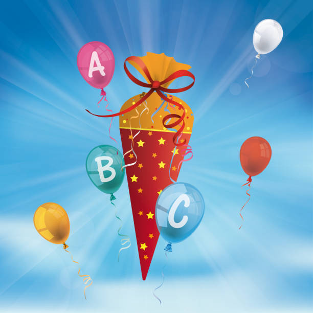 istock Colored balloons with a german school candy cone and blue sky in the background. Eps 10 vector file. 2162528681