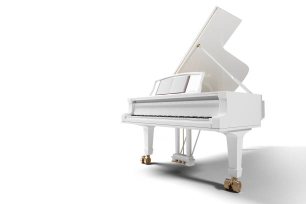 istock Side view of white grand piano with raised lid 2162532971