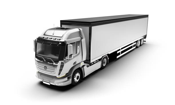 istock Commercial truck with empty trailer isolated on white 2162532975