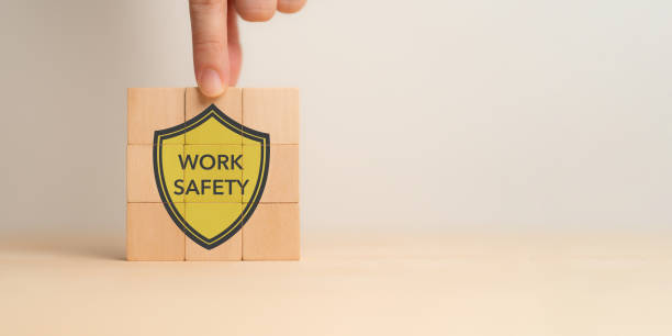 istock Work safety concept. The wooden cube block  with text 