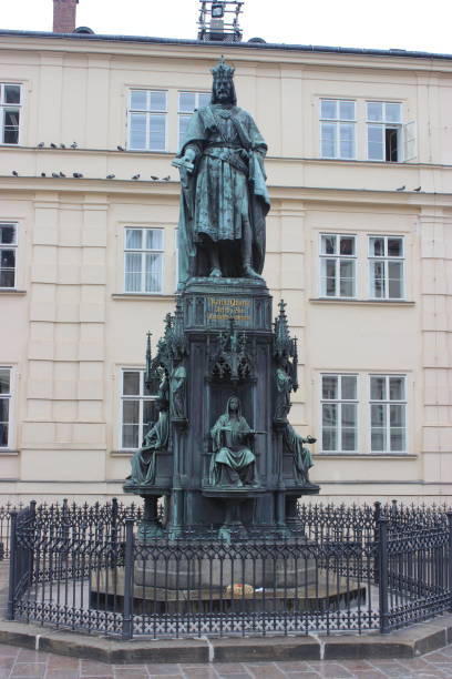 istock Charles IV statue next to Charles bridge Prague 2162536624