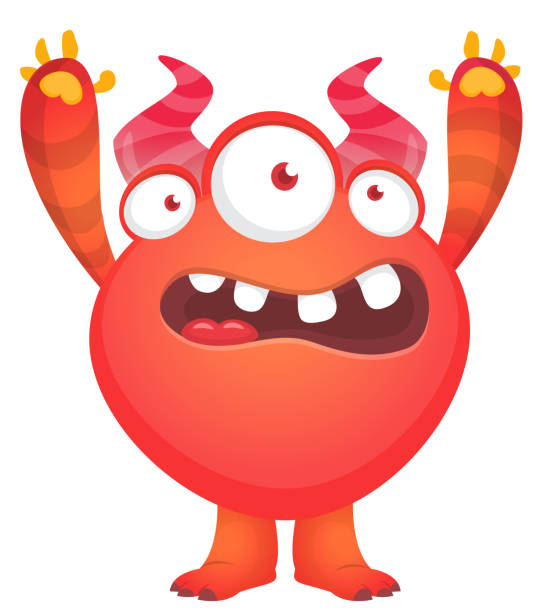 istock Cartoon cute monster with funny excited face expression waving hands . Vector illustration isolated on white. Halloween design 2162540195