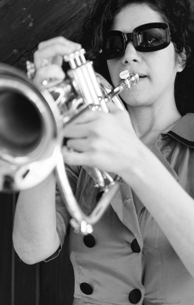 Portrait of the jazz musician with her trumpet.
