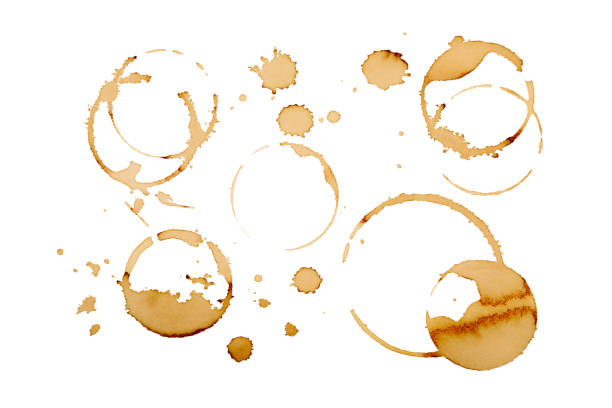 istock Coffee stains isolated on white background. Coffee prints.Round stain isolated, cafe stain fleck drink beverage. Coffee and Tea Stains cup rings. round trace of spilled coffee. Mockup. Copy space 2162545846