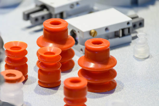 Close up scene the various type of suction cup. The pneumatic parts manufacturing part concept.