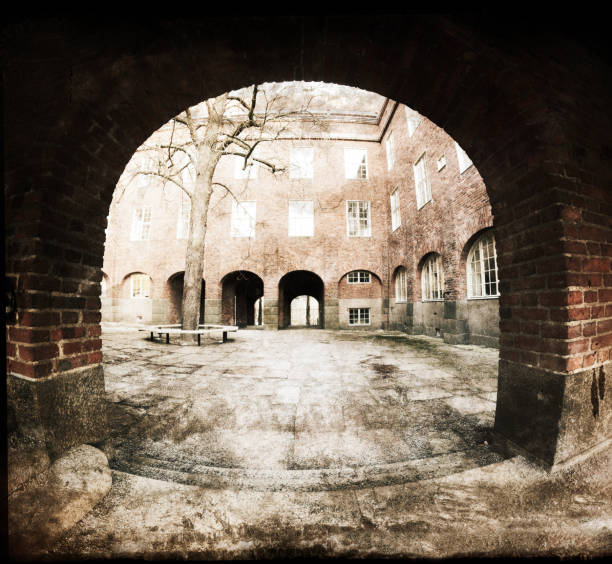 Grungy textured image of old school building vintage style