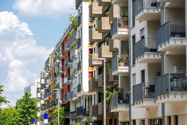 istock Street with different apartment buildings 2162556787