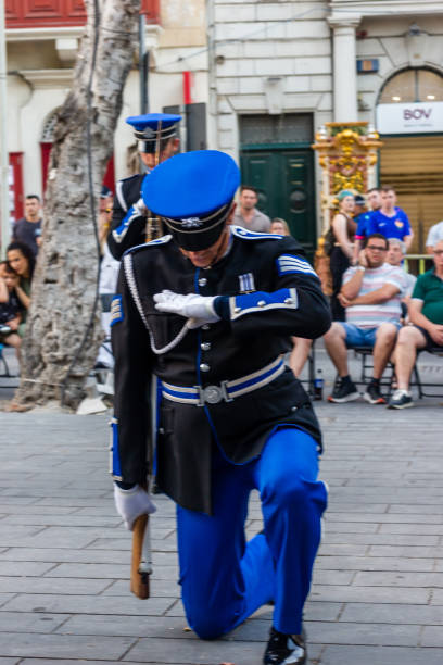 Midsection shot of unrecognizable members of a military band in full uniform in parade during National Anniversary of Greece in Athens