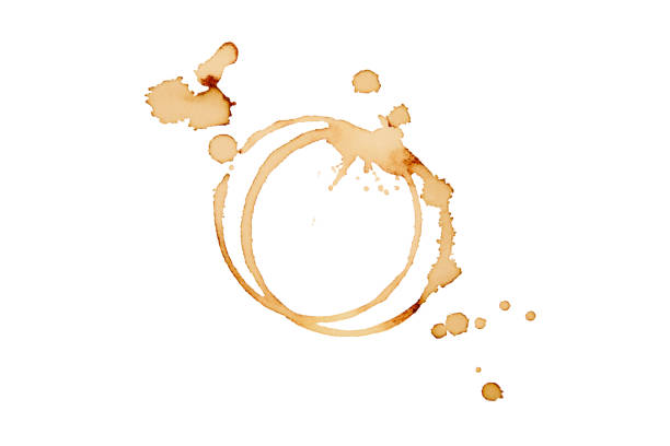 Coffee stains isolated on white background. Coffee prints.Round stain isolated, cafe stain fleck drink beverage. Coffee and Tea Stains cup rings. round trace of spilled coffee. Mockup. Copy space