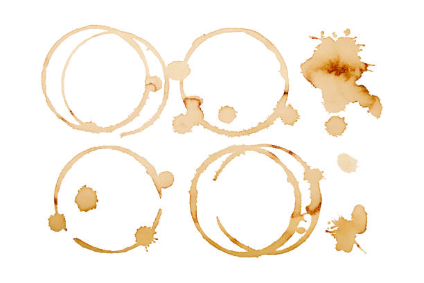 istock Coffee stains isolated on white background. Coffee prints.Round stain isolated, cafe stain fleck drink beverage. Coffee and Tea Stains cup rings. round trace of spilled coffee. Mockup. Copy space 2162561434
