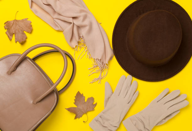 istock Stylish autumn accessories on color background, top view 2162561564