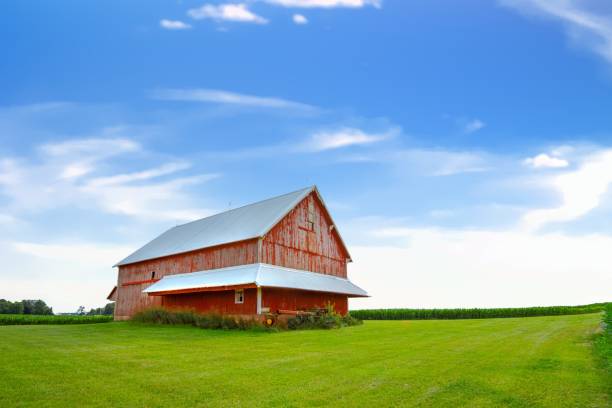 istock Old Red Barn with cornfield in the background-Tipton County, Indiana 2162563566