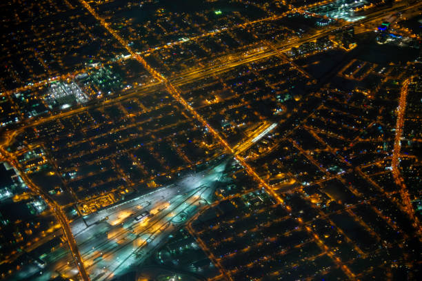 View of Toronto from the airplane window at night