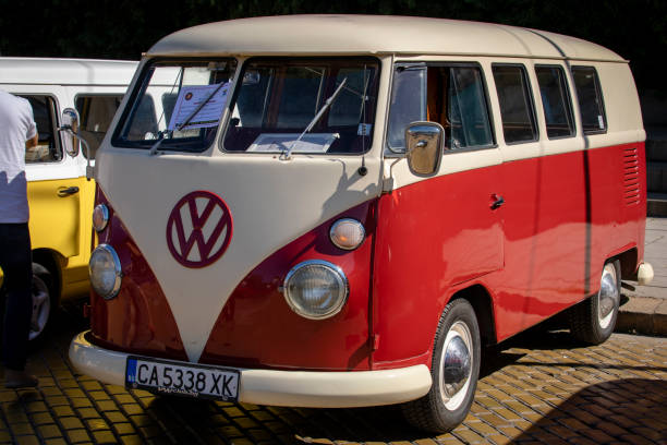 Sofia, Bulgaria - June 15, 2024: Parade of old retro cars at Spring Retro Parade in Sofia, Bulgaria, retro car Volkswagen Type 2 / T1 (1955-1963)