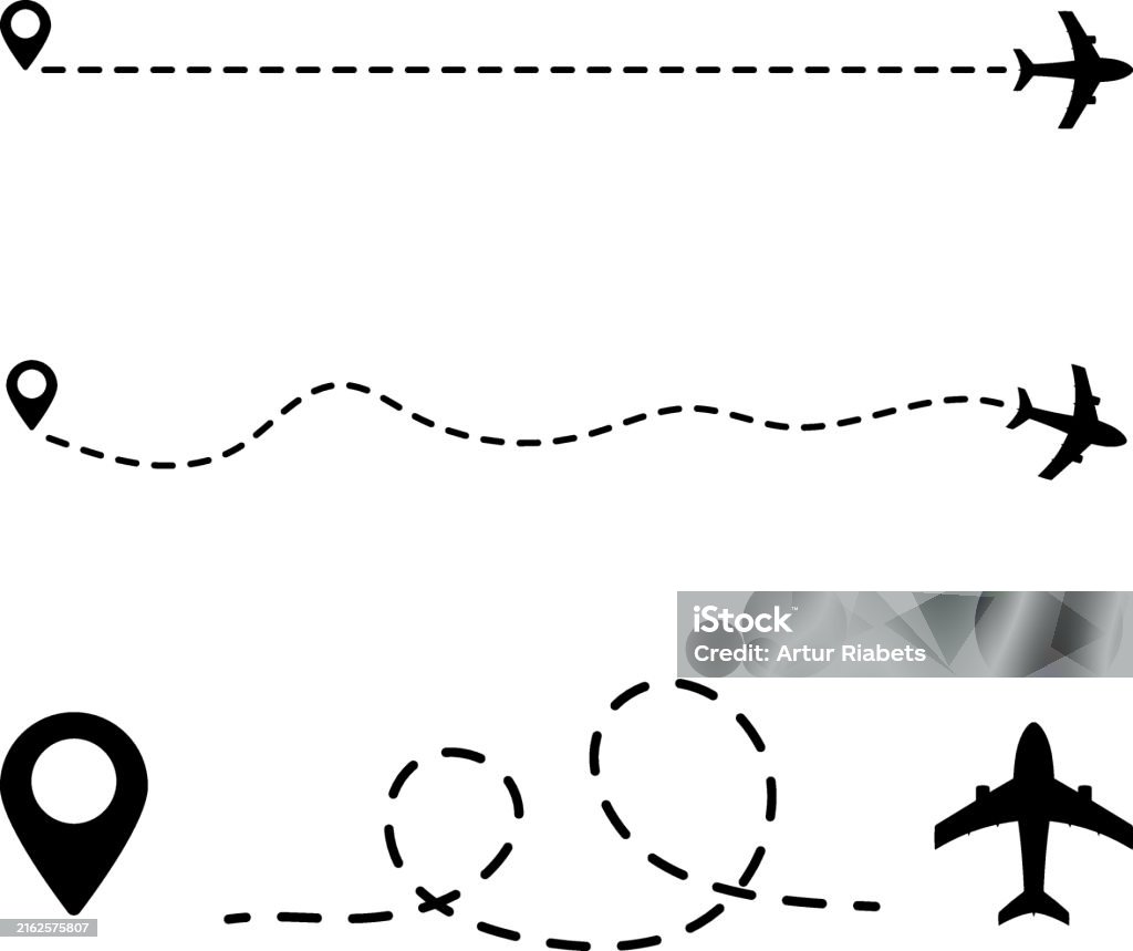 Flying Route Line Aircraft Geolocation Tag And Route Line Flight Route Or Journey Simple ...