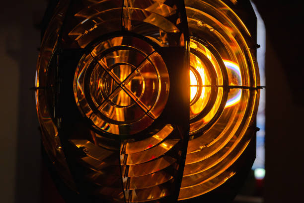 istock Lighthouse lamp with Fresnel lens mounted on metal frame, sector light 2162576831