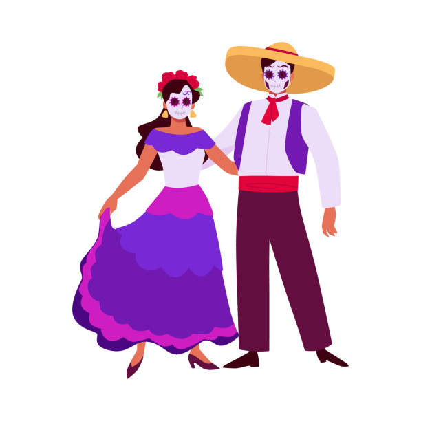 ilustraciones, imágenes clip art, dibujos animados e iconos de stock de día de la muerte en una ilustración vectorial un chico y una chica en ropa nacional - huracán katrina