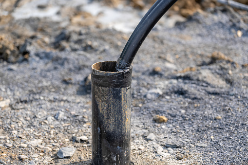 Pipe Casing Process Casing Pipe With Polyethylene Ground Loop Pipes In The Process Of Being ...