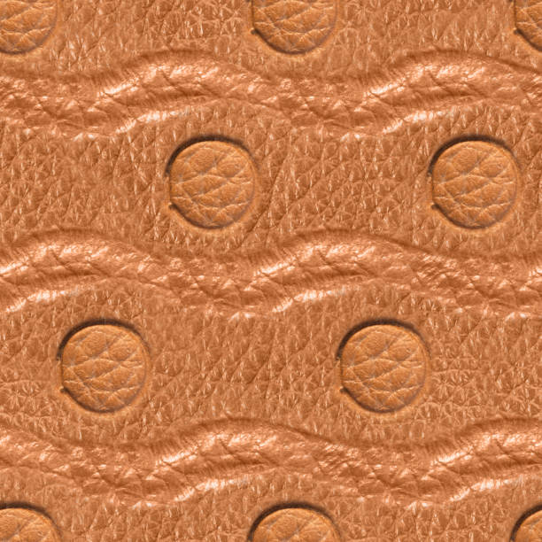 istock Seamless 4k photo texture of light brown leather embossed with weave pattern line and circles. 2162592361