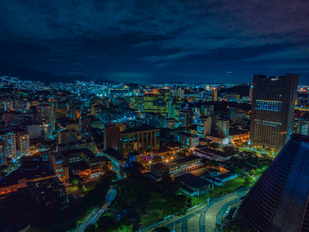 Night flight through the city of Rio de Janeiro in the bohemian neighborhood of Lapa