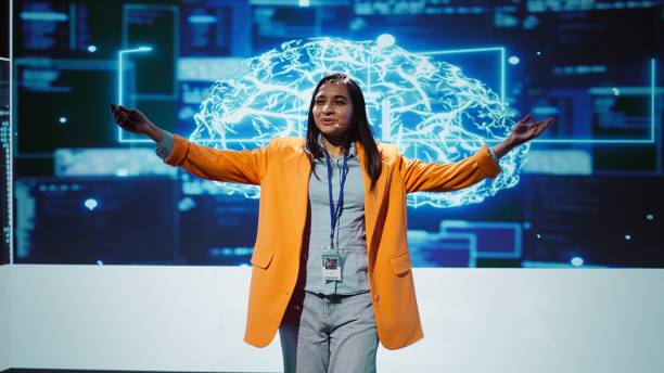 istock Expert showcasing latest innovations in AI, camera A 2162596345