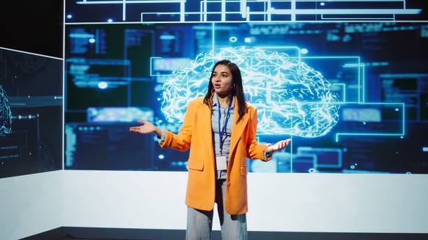 istock Lively speaker talks at AI event gathering tech startups managers 2162596489