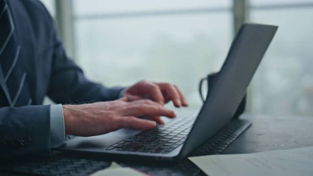 istock Businessman hands texting laptop making notes closeup. Journalist writing pc 2162596696