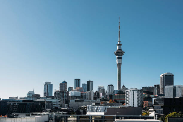 istock Auckland's modern skyline under clear blue sky 2162600202