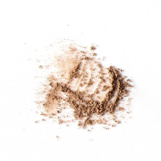istock Beige eyeshadow crashed smear, shimmer powder swatch. Smokey eyes shadow smudge isolated on islated background 2162606749