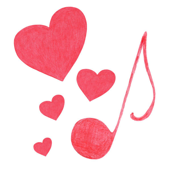 istock Red heart shapes and musical note on white background for music-related designs. 2162606860